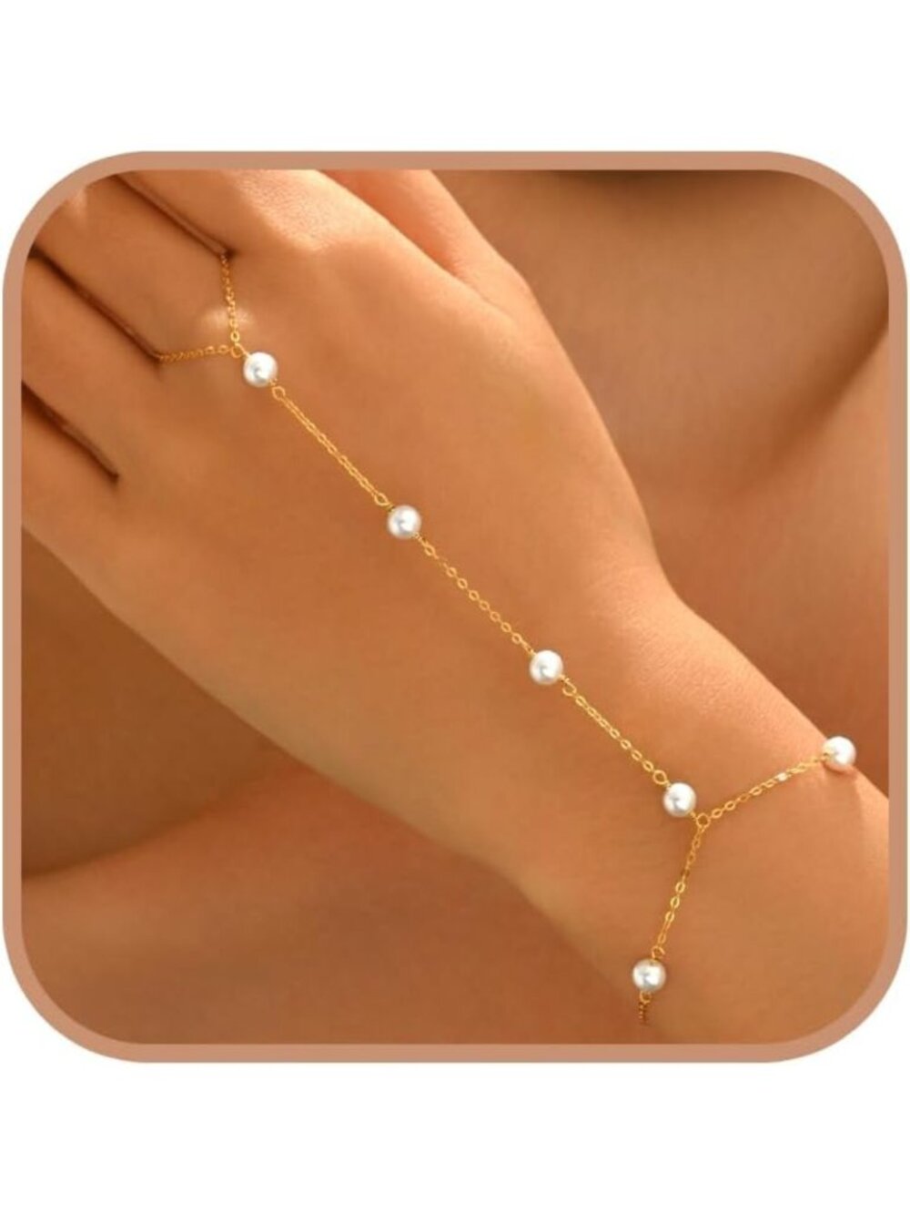14K Gold Plated Moon Star Hand Chain Bracelet - Non-Tarnish, Elegant Women's